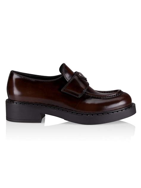 prada spazzalato black leather penny loafers women similar brand|Prada logo loafers.